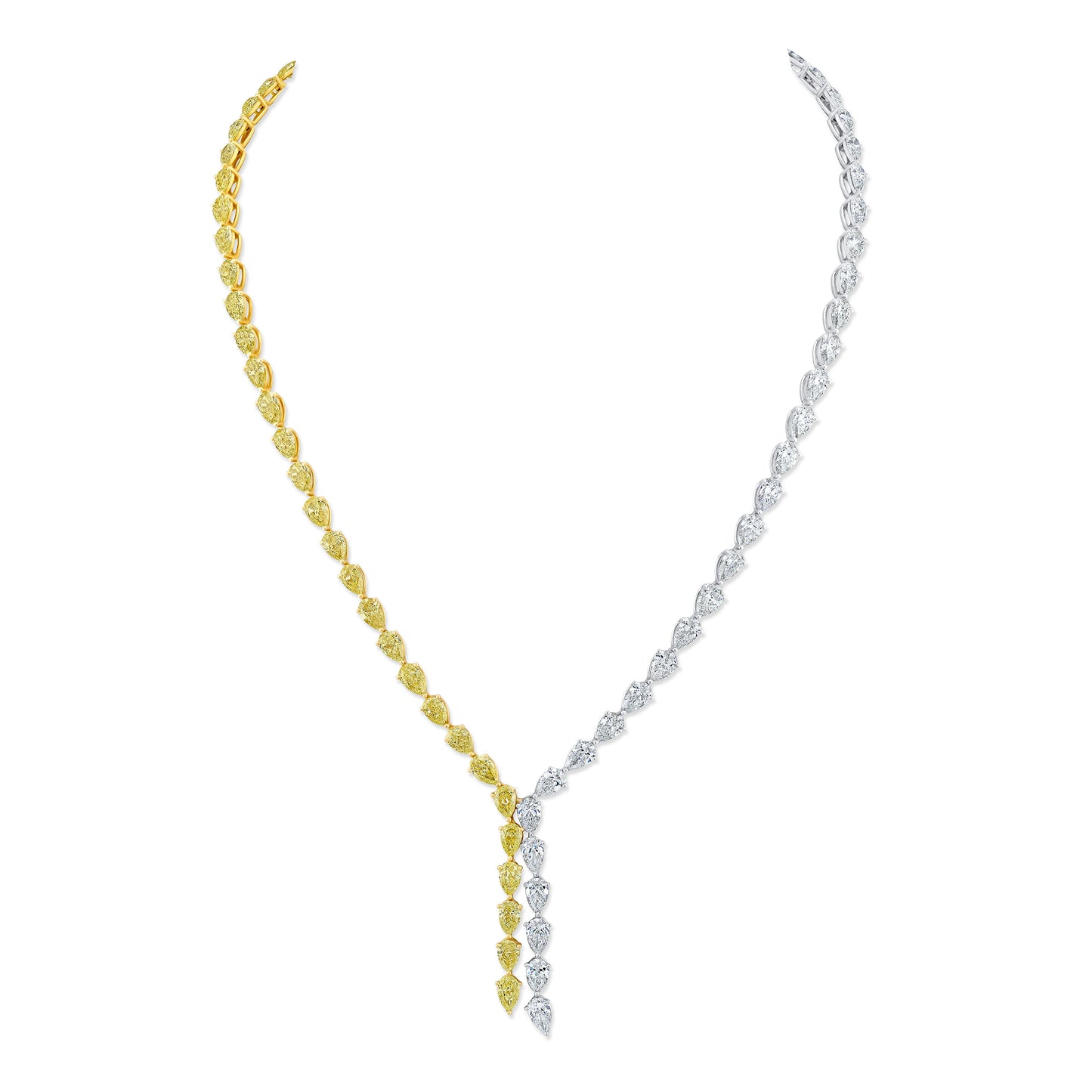 White and Yellow Pear Diamond Lariat Necklace