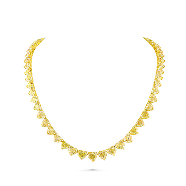 Straight Line Fancy Yellow Heart Diamond Necklace