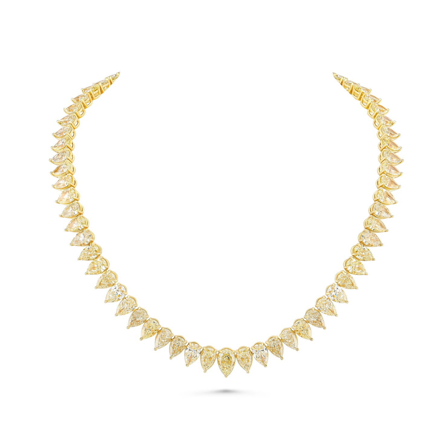 Gold necklace with yellow pear upside down diamonds