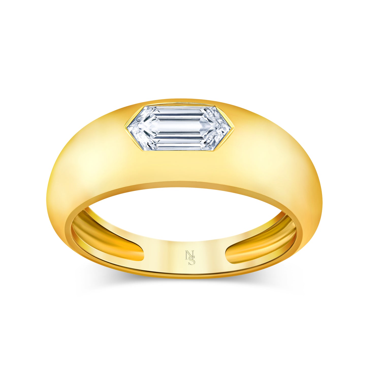 Gold ring with a diamond at the center.