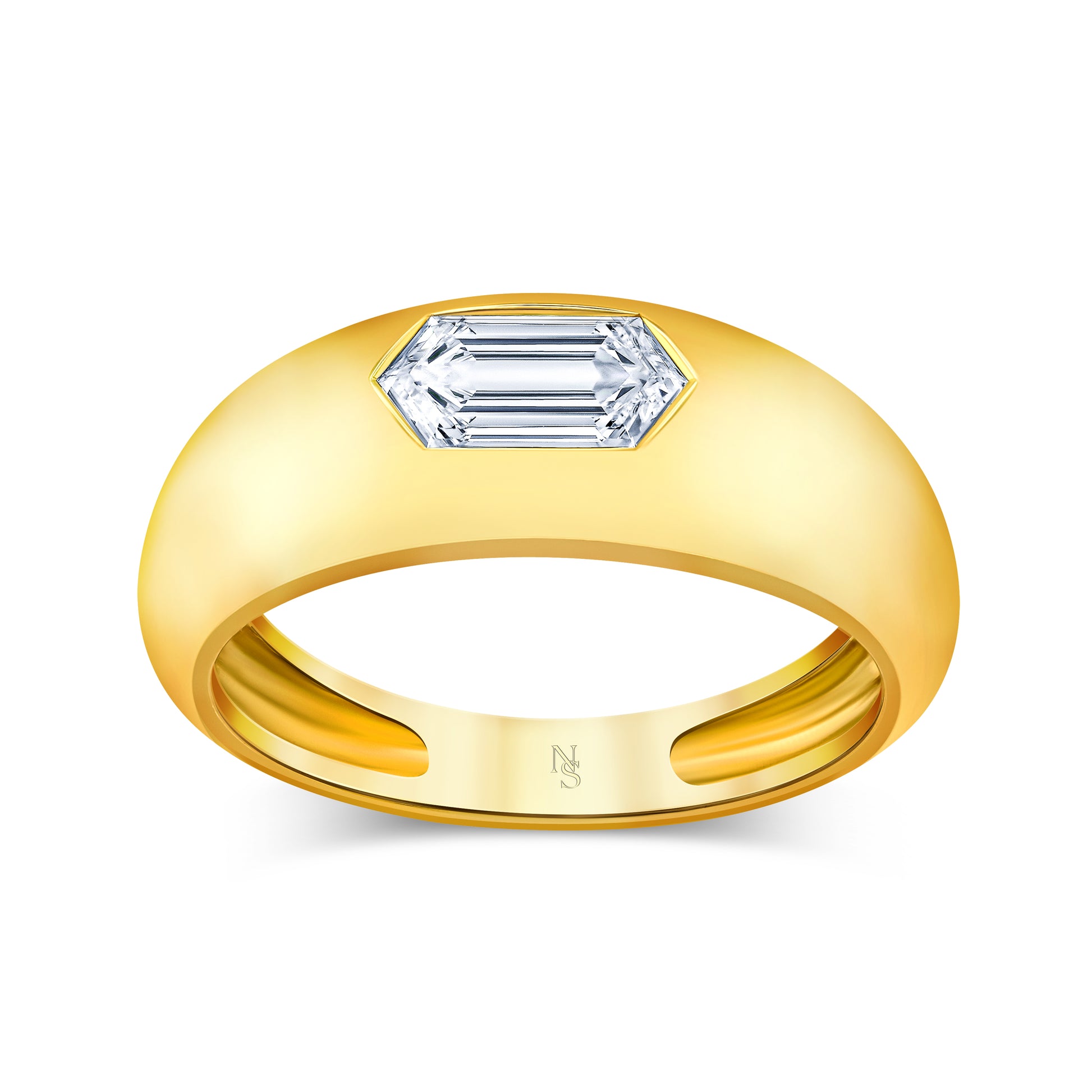Gold ring with a diamond at the center.