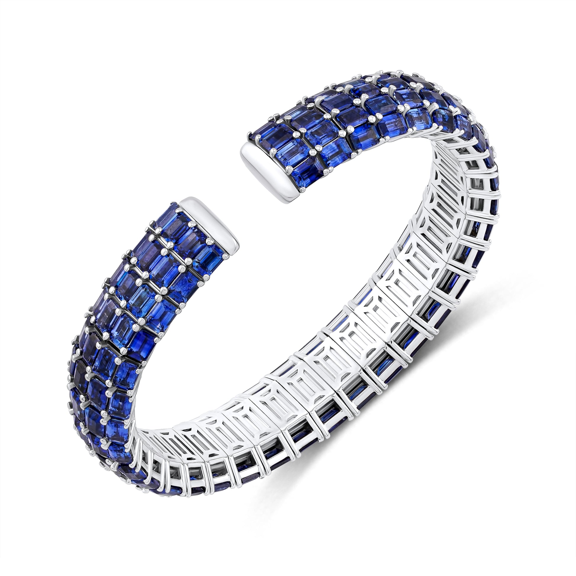 18k white gold bracelet with sapphires on a white background