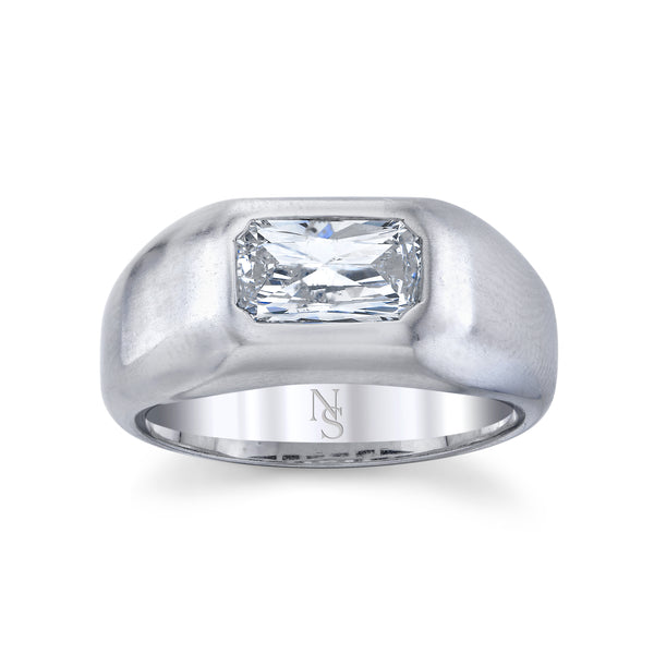 Large diamond men's ring set in 18k white gold.