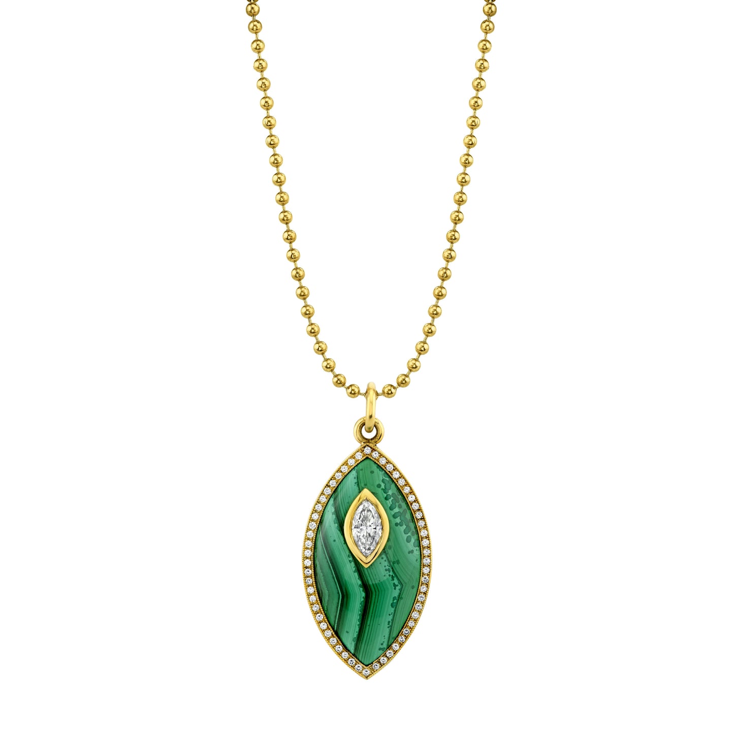 Marquise Diamond Green Enamel Pendant