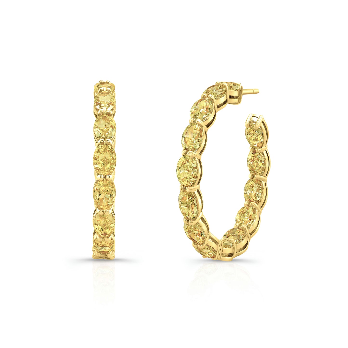 Oval Cut Yellow Diamond Hoop Earrings