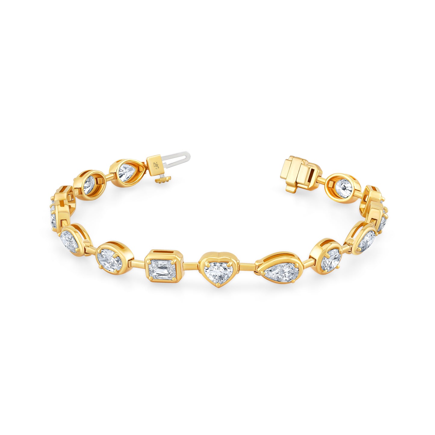 Gold bracelet with mixed shaped diamonds.