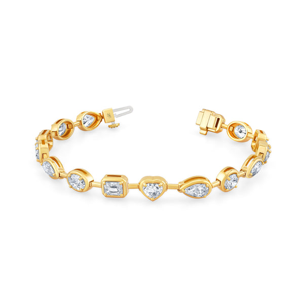 Gold bracelet with mixed shaped diamonds.