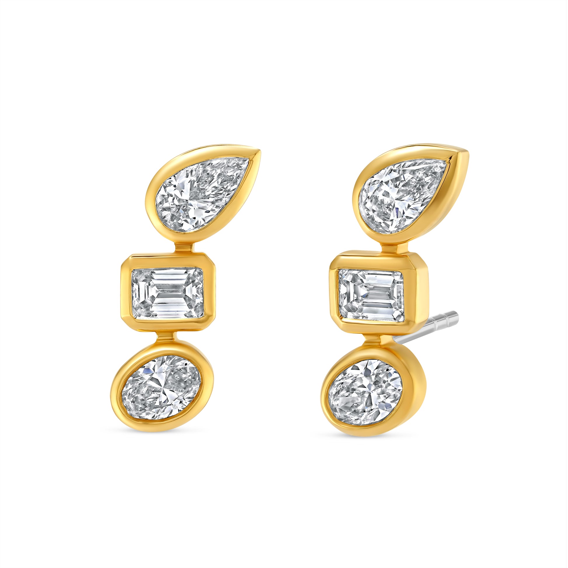 Gold earrings with mixed shape diamond stones.