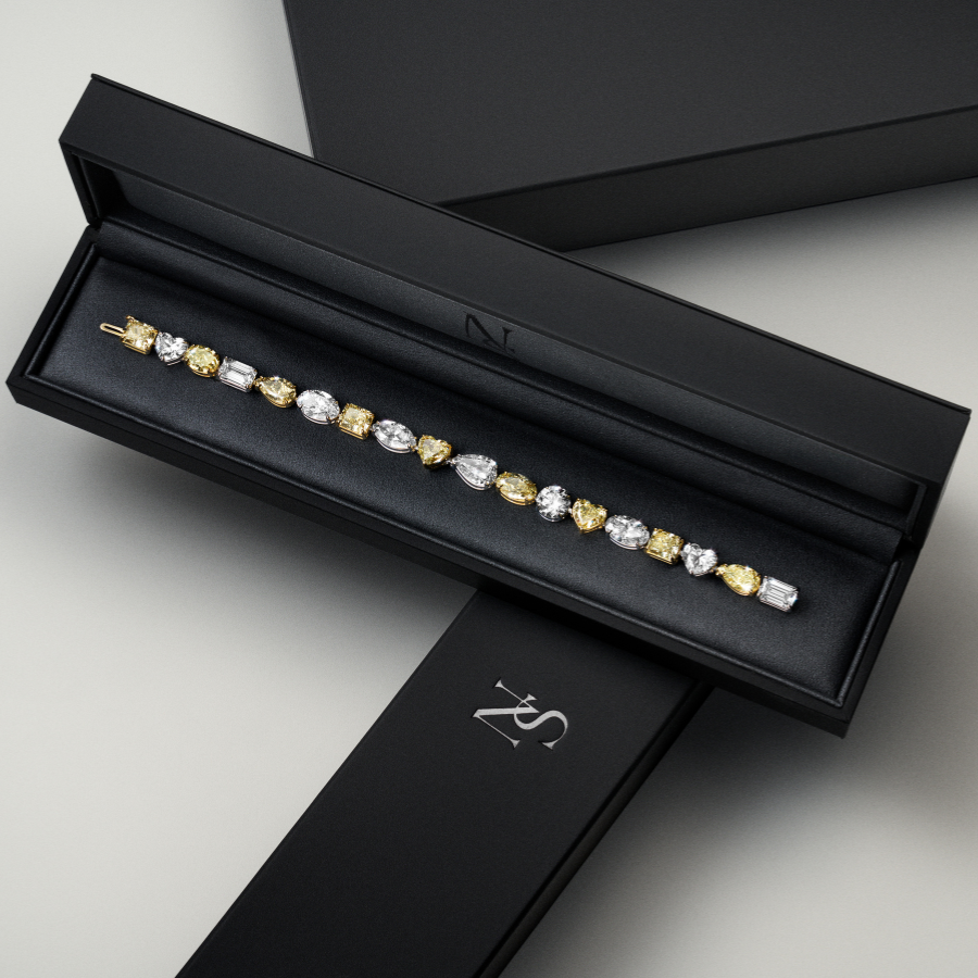 Mixed Shape Fancy Yellow and White Diamond Bracelet