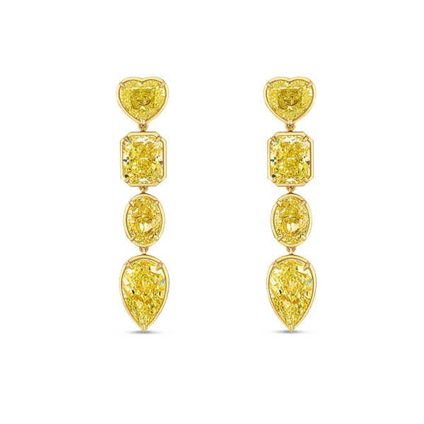 Mixed Shape Yellow Diamond Drop Earrings