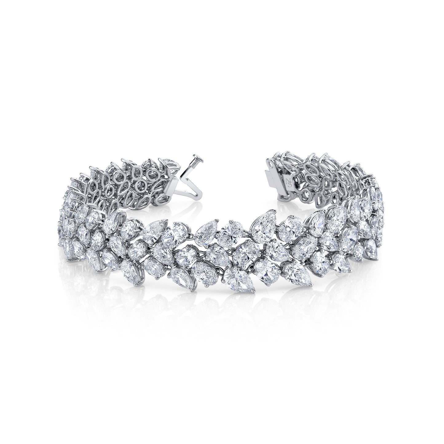 Mixed shape three row diamond bracelet