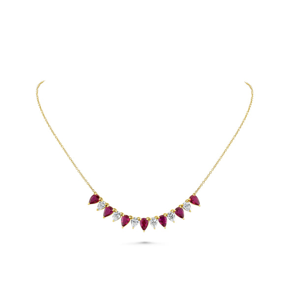 Alternating Pear Ruby and Diamond Necklace