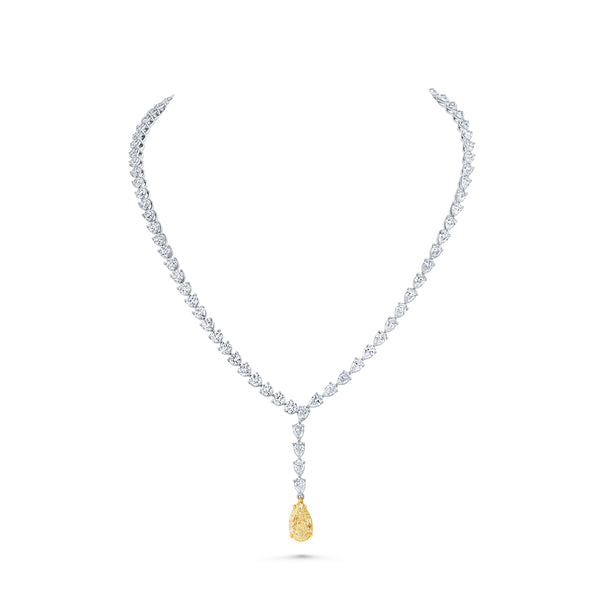 Pear and Round Diamond Lariat Necklace