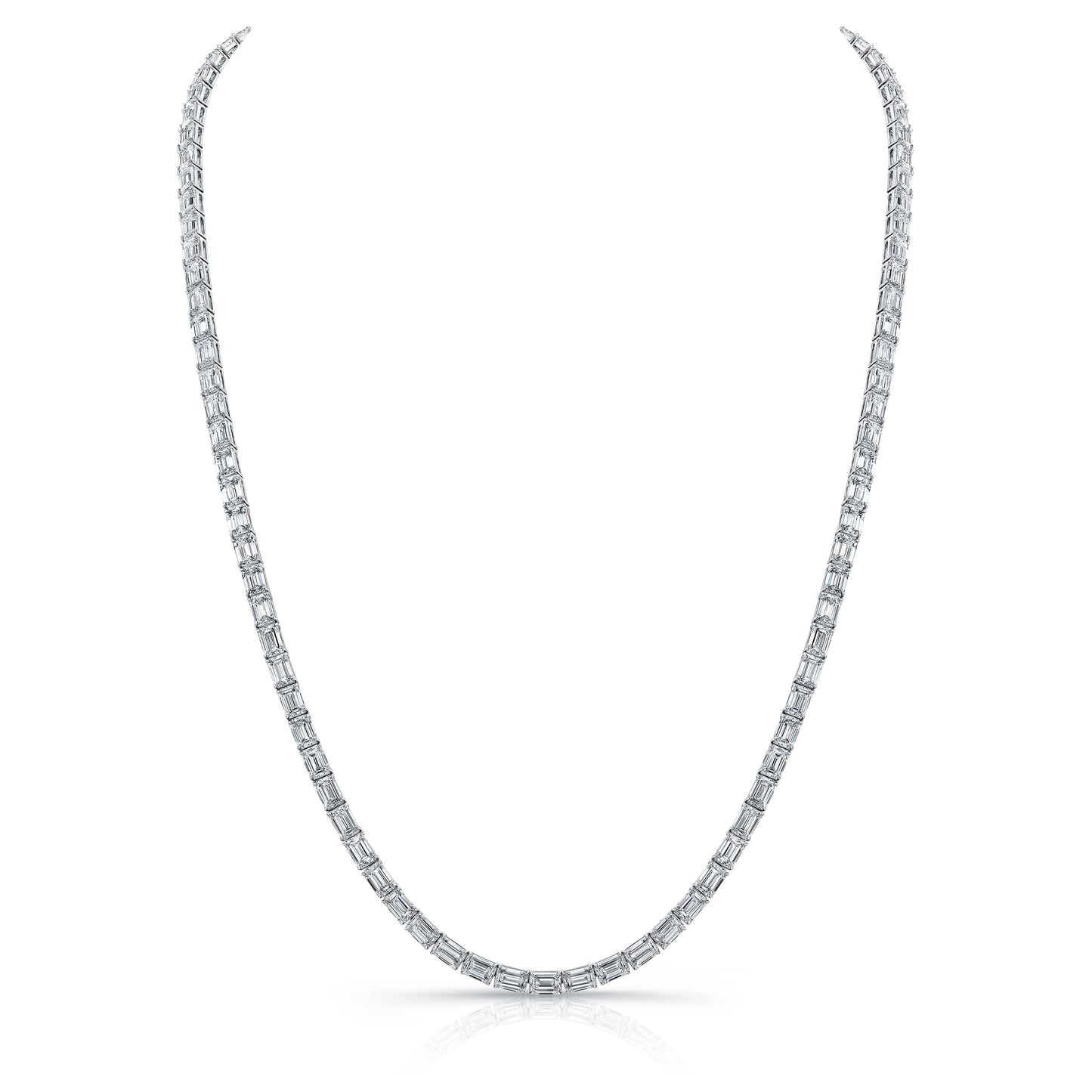 East West Emerald Cut Diamond Necklace - 22"