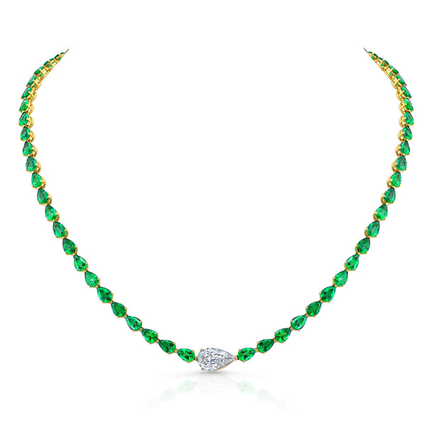 East West Pear Emerald with Diamond Accent Necklace