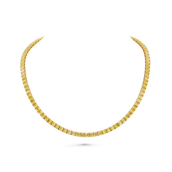 Yellow Asscher Diamond Tennis Necklace
