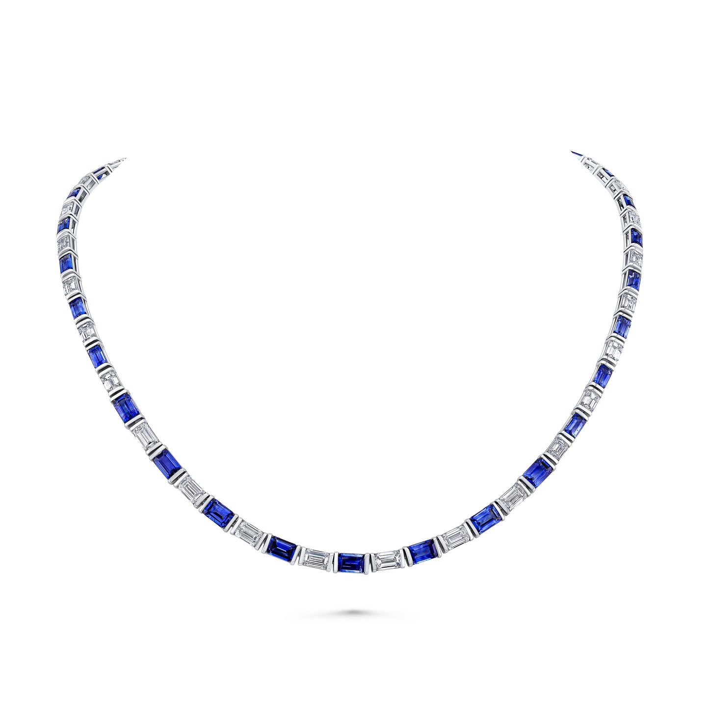 East West Alternating Blue Sapphire and Diamond Necklace