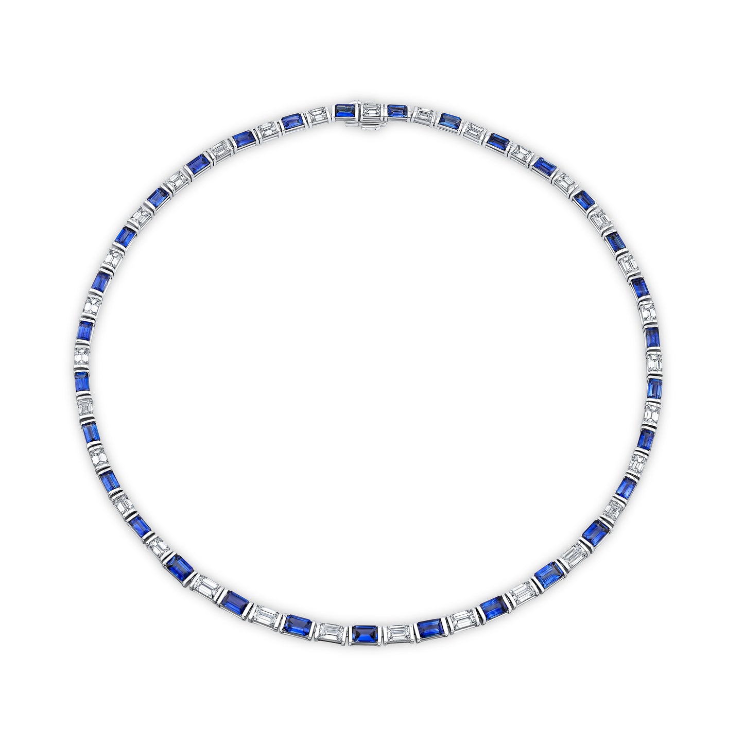 East West Alternating Blue Sapphire and Diamond Necklace