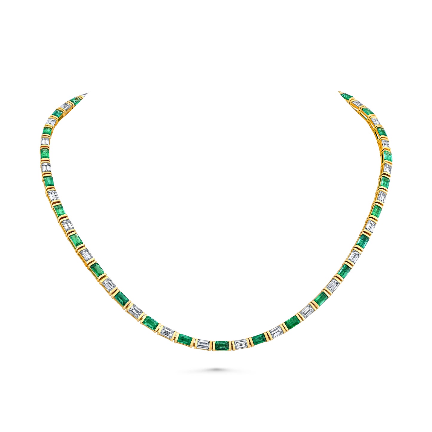 East West Alternating Emerald and Diamond Necklace