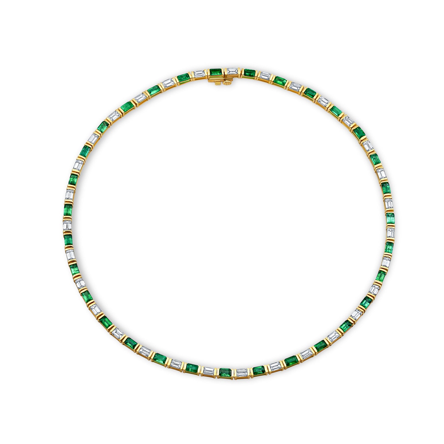 East West Alternating Emerald and Diamond Necklace
