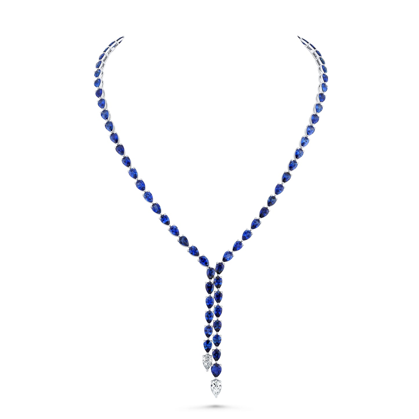 Pear Sapphire Lariat Necklace with Diamond Accents