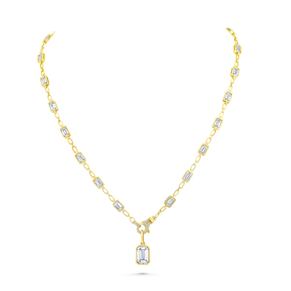 East West Emerald Cut Diamond Necklace