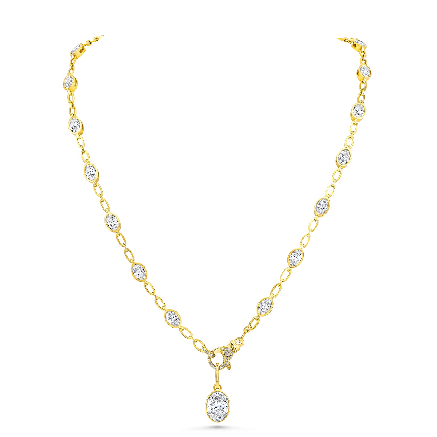East West Oval Diamond Necklace with Oval Pendant