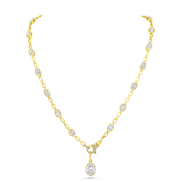 East West Oval Diamond Necklace with Oval Pendant