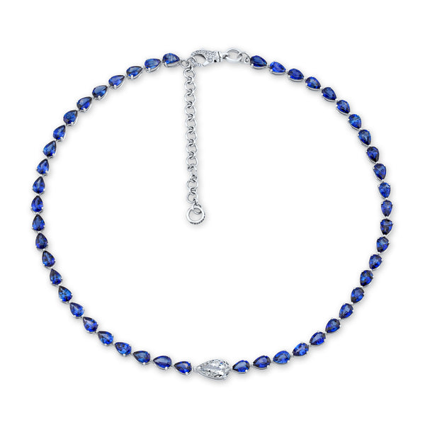 East West Pear Sapphires with Diamond Accent Necklace