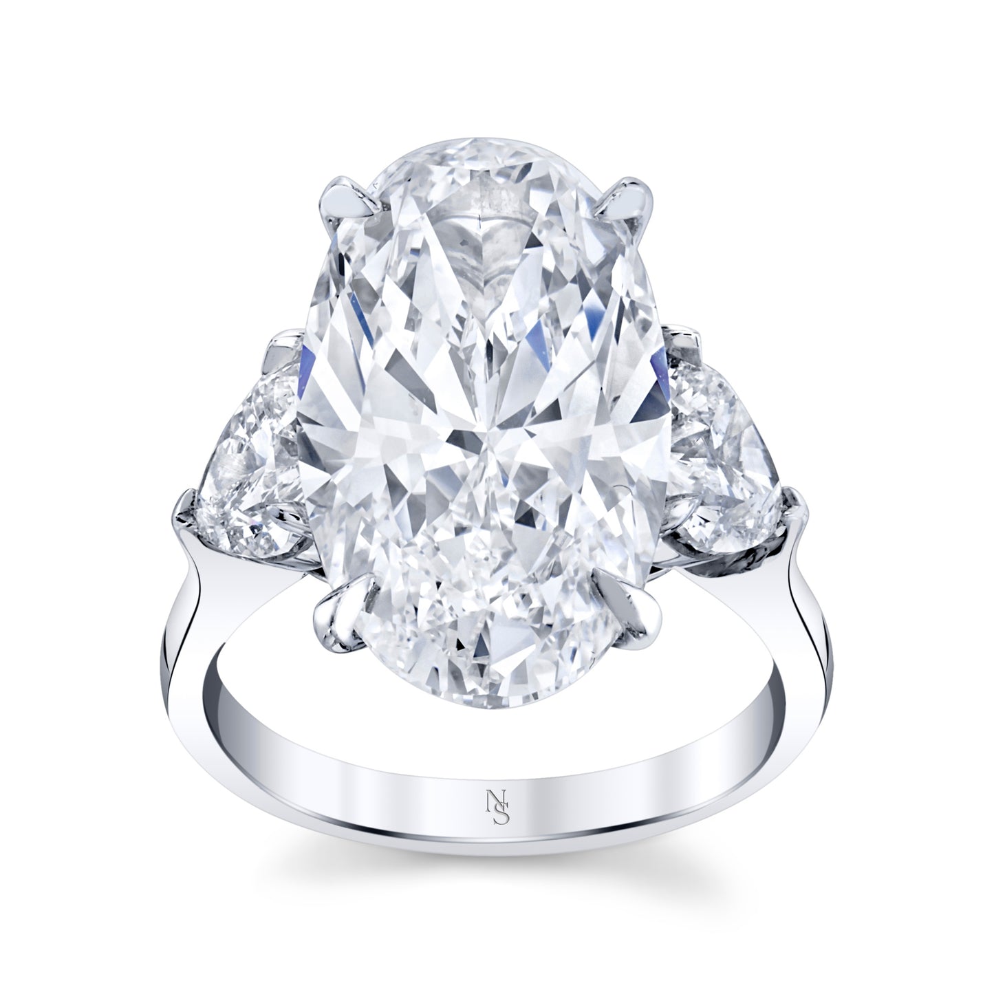 9.60 Carat Oval-Cut Diamond Ring with Heart Shape Sidestones