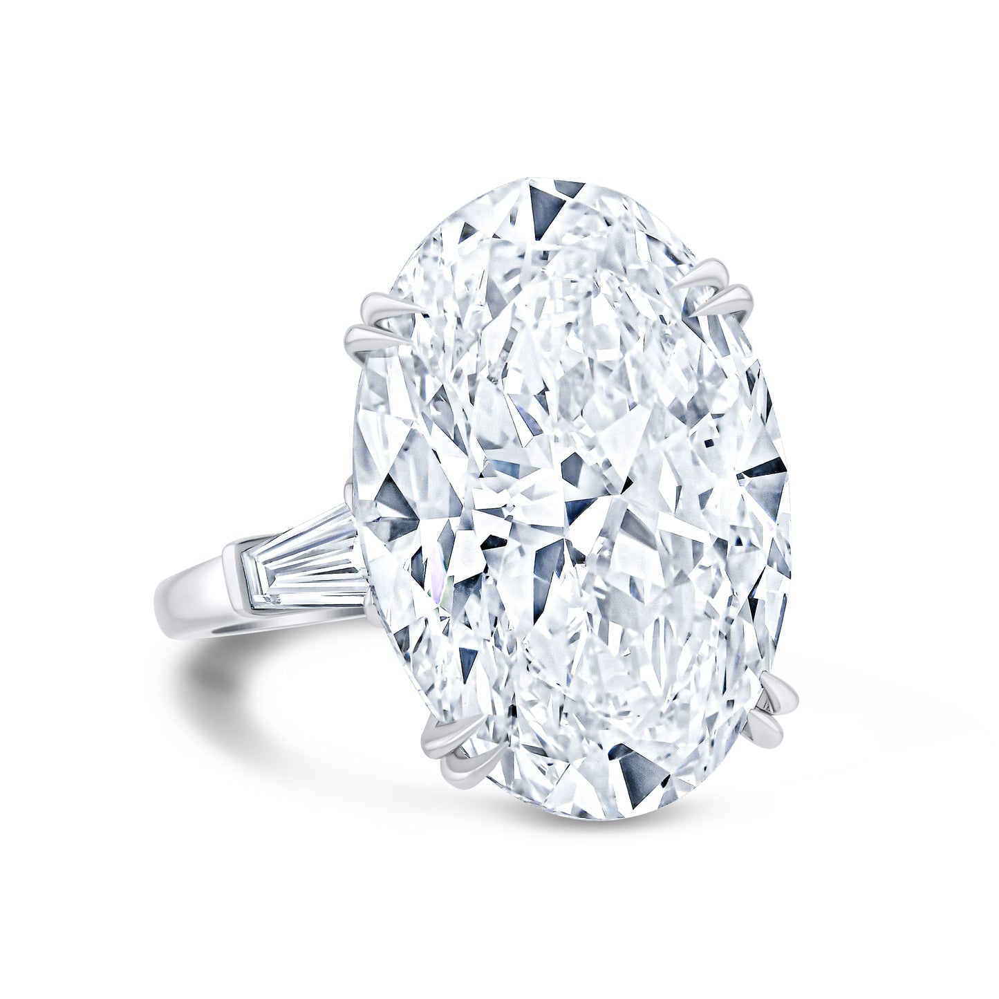 Oval Diamond with baguette side stones side view