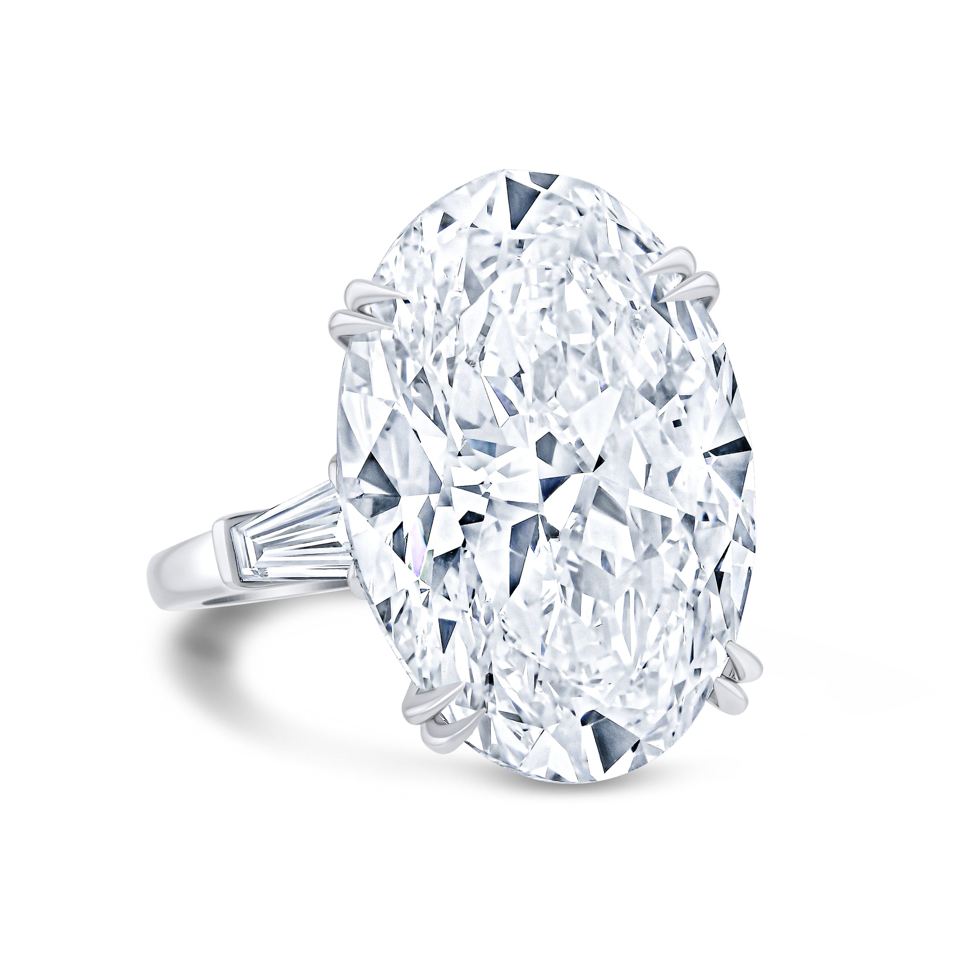 Oval Diamond with baguette side stones side view