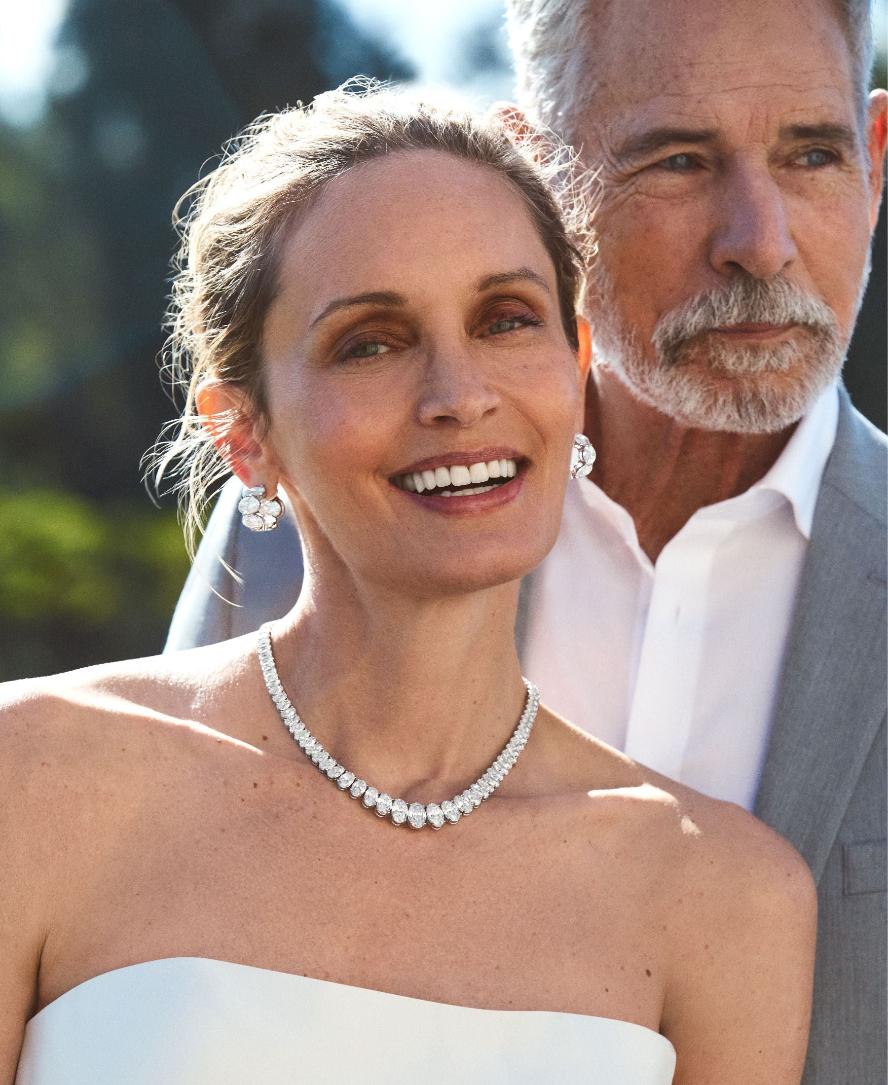 Graduated oval diamond necklace set in platinum.