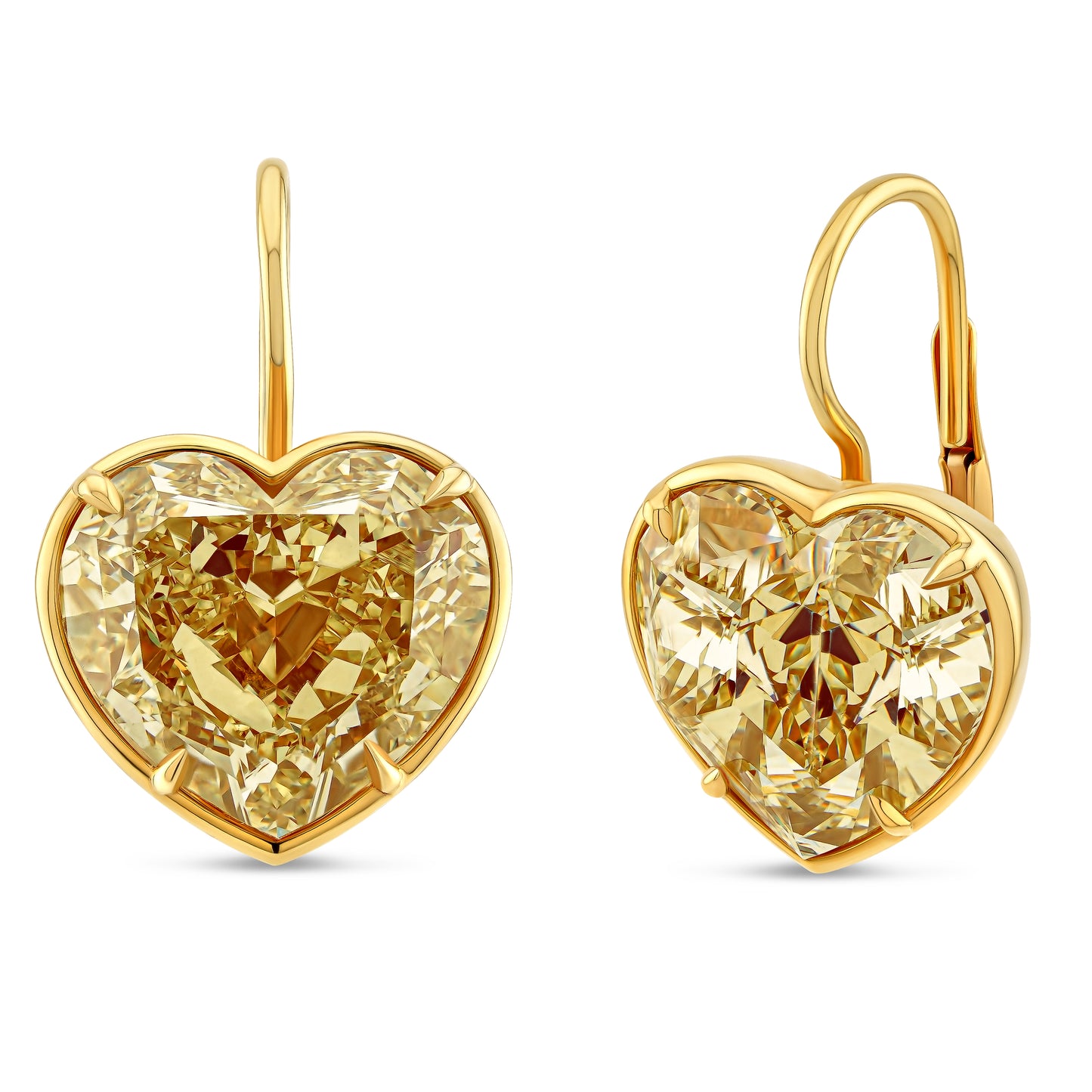 16.37 Carat Fancy Intense Yellow Heart Shape Diamond Earrings