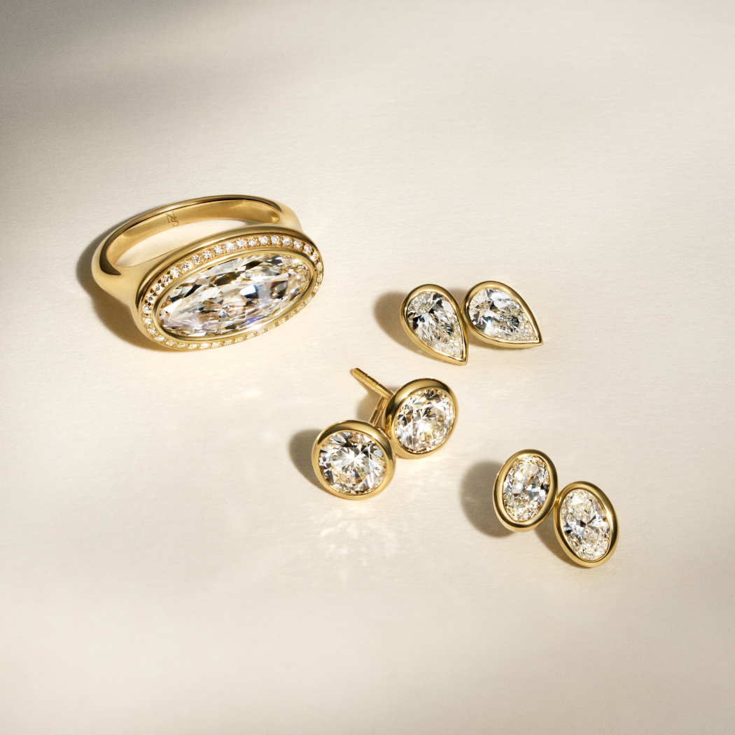 Pear Diamond Bezel Set Studs
