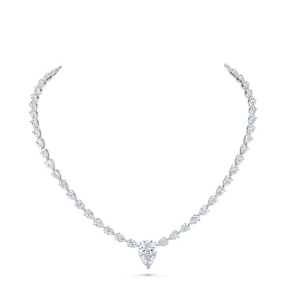 Pear Diamond Tennis Necklace with Pear Accent