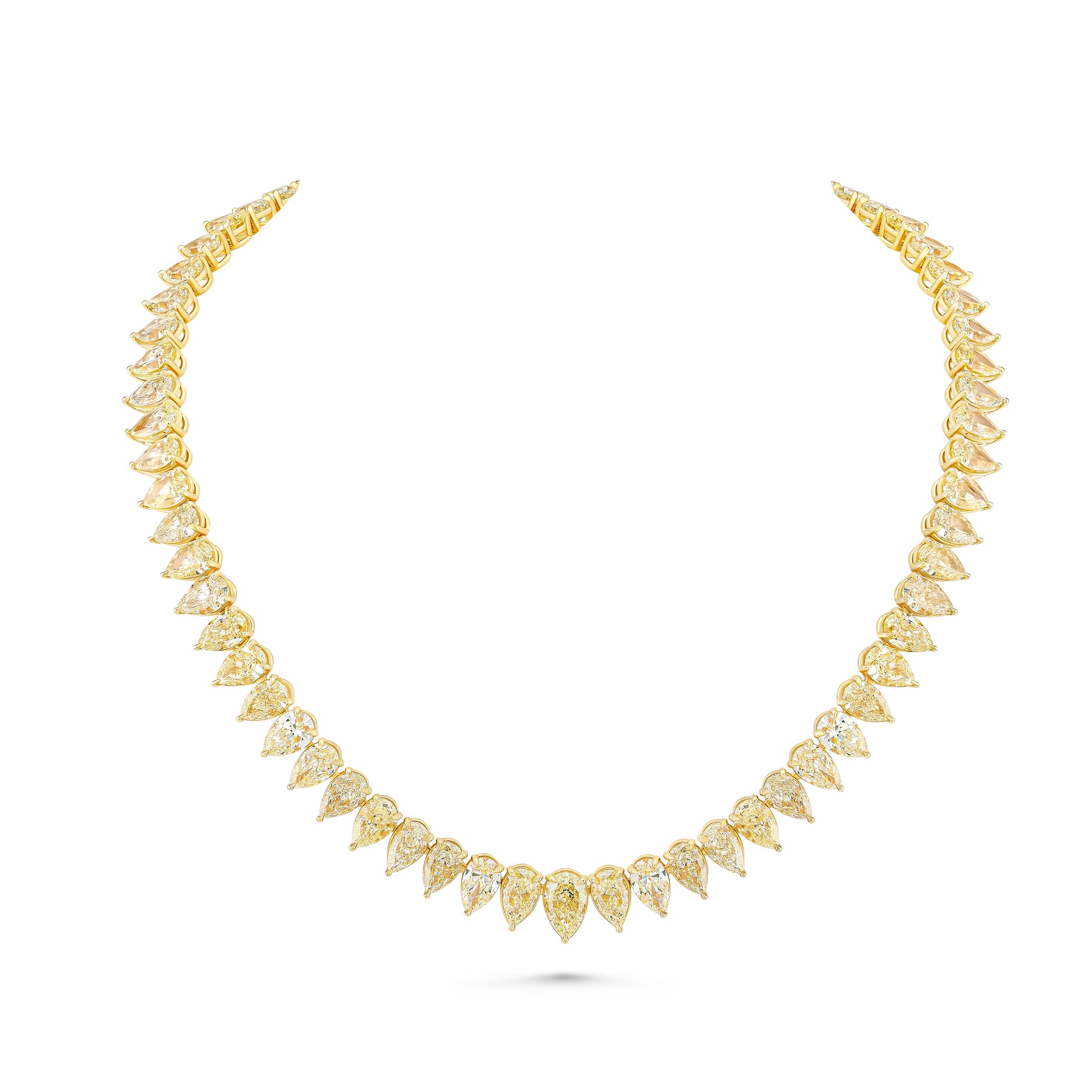 Gold necklace with yellow pear upside down diamonds