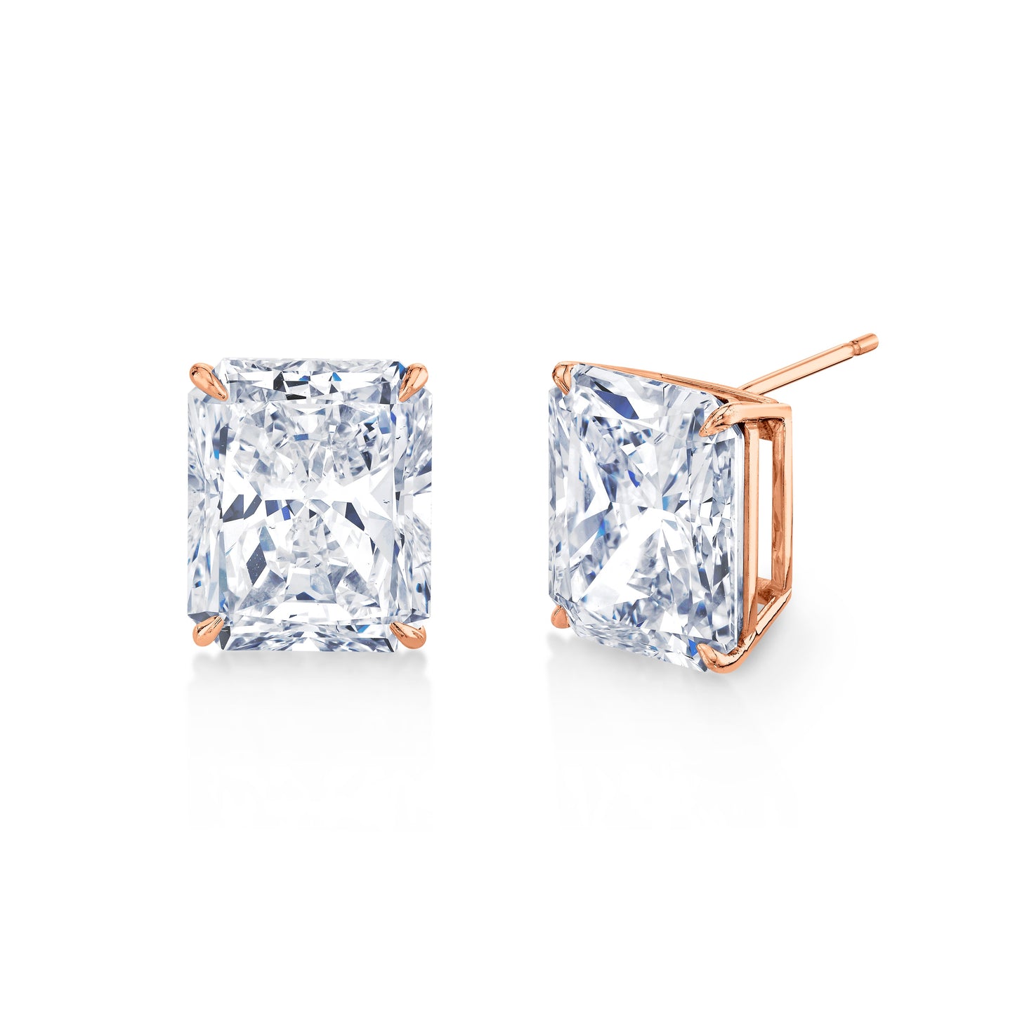Radiant Diamond Stud Earrings in 18k Rose Gold