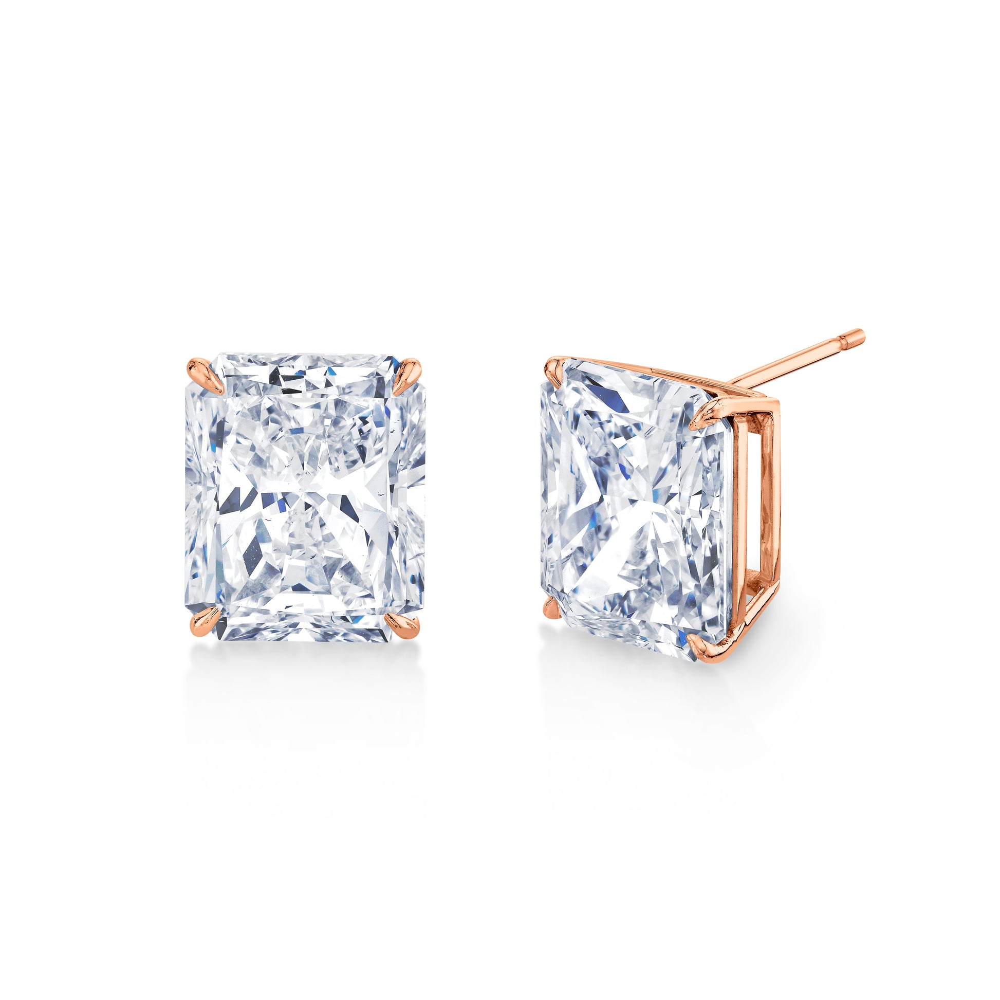 Radiant Diamond Stud Earrings in 18k Rose Gold