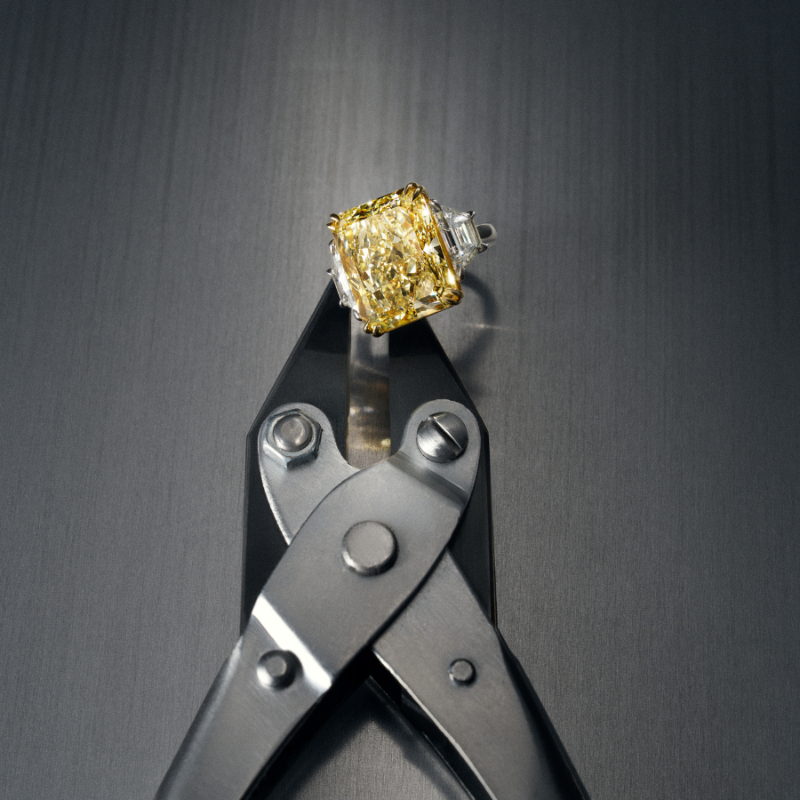 Radiant Fancy Intense Yellow Diamond Three-Stone Ring