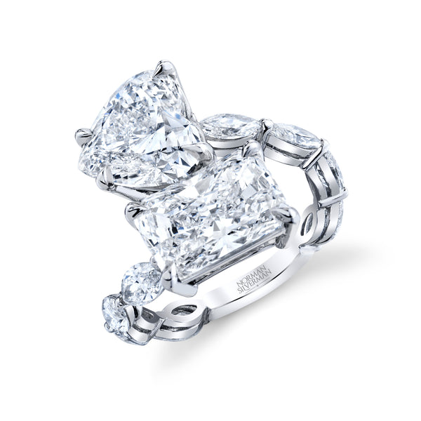 Radiant and Heart Diamond Bypass Ring