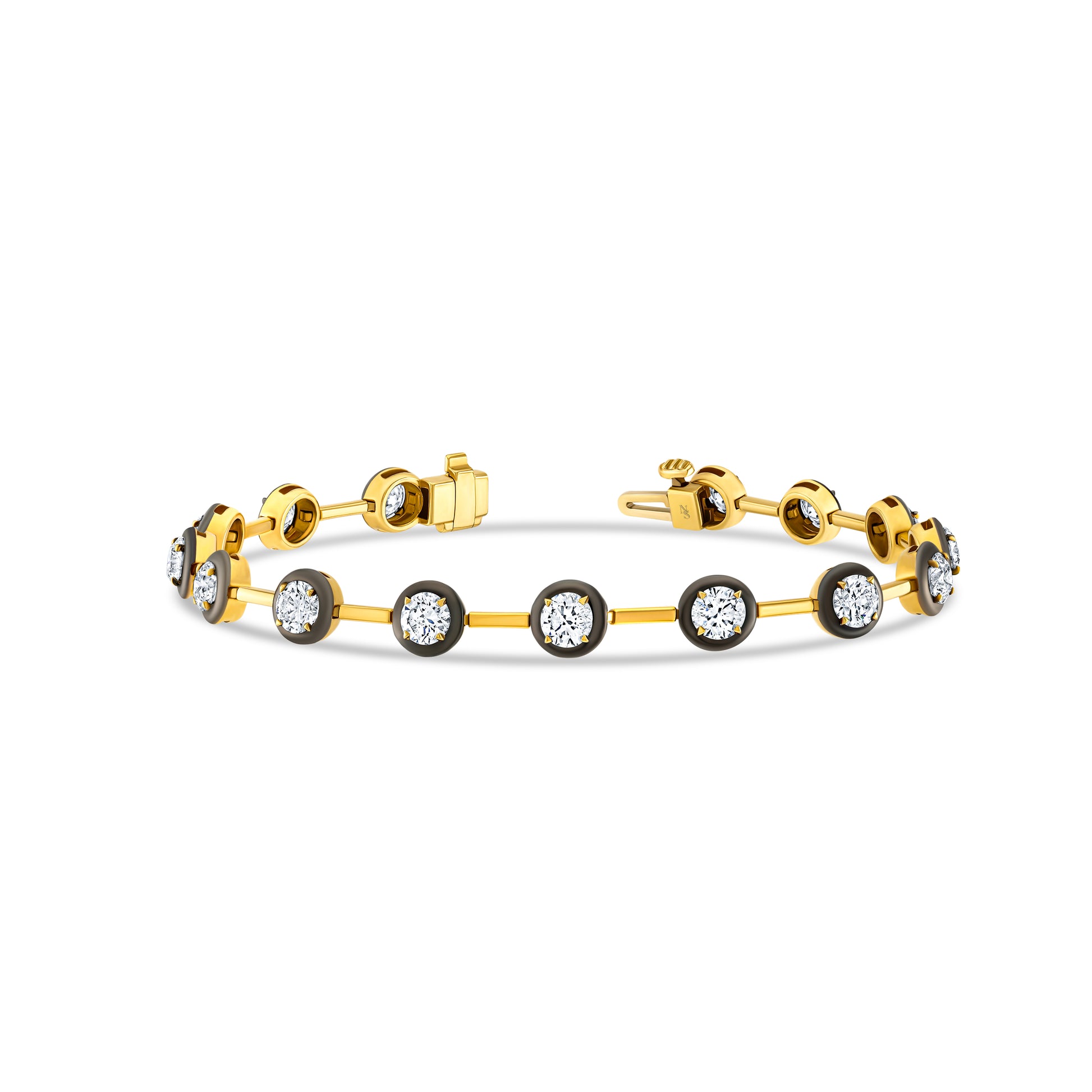 Round Diamond Bar Bracelet with Rhodium