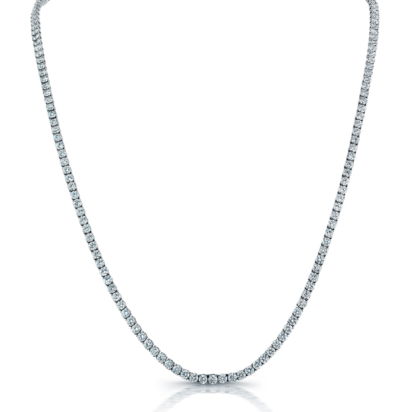 Classic opera diamond necklace set in white gold.