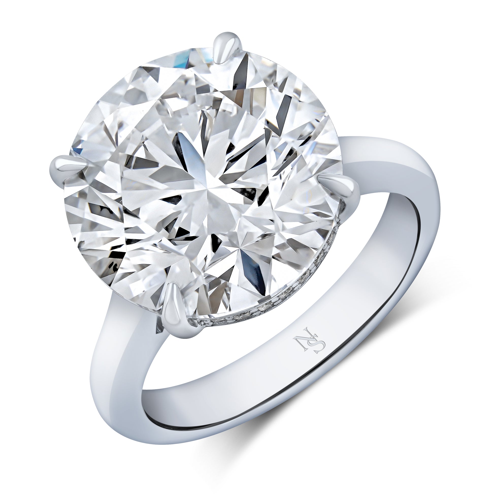 Large diamond solitaire engagement ring set in platinum.