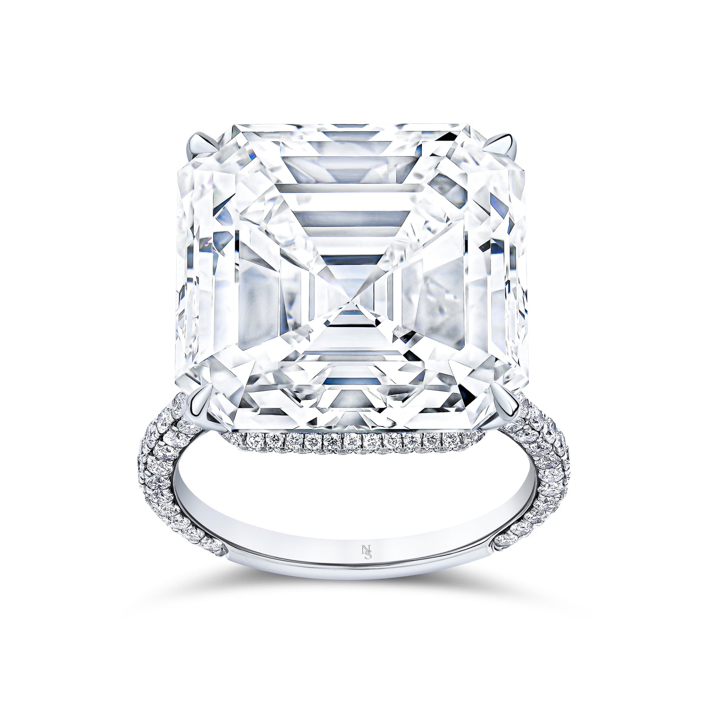 21.48 Carat Asscher Diamond Ring with Pave Band