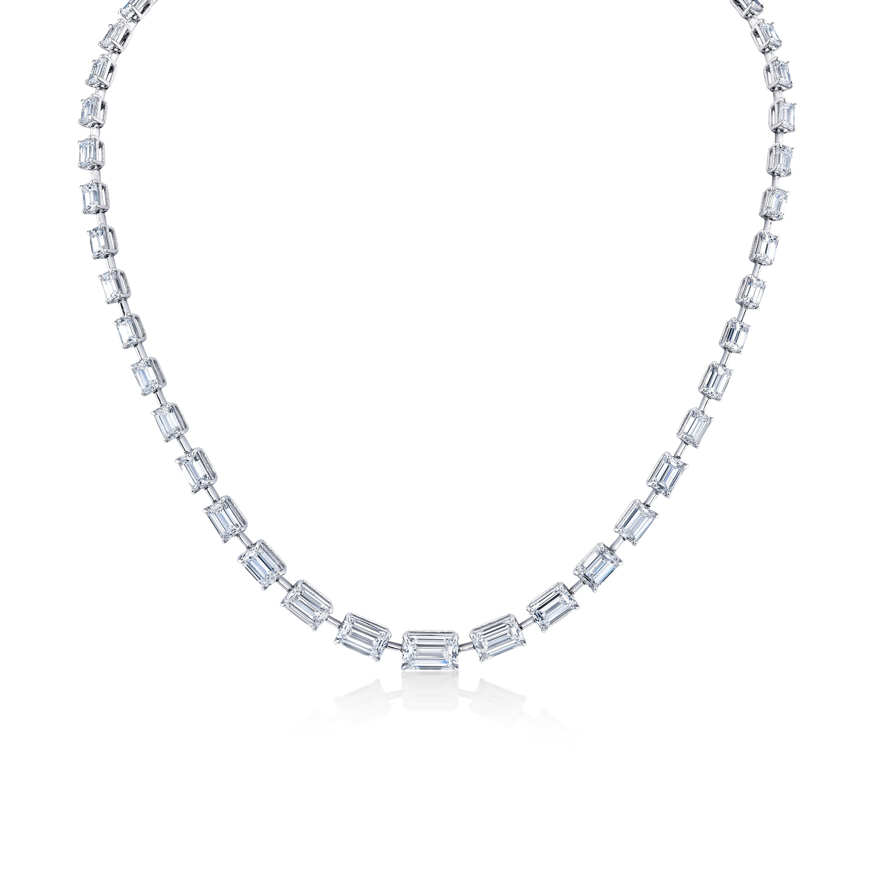 Sunburst East-West Emerald Cut Diamond Bezel Necklace