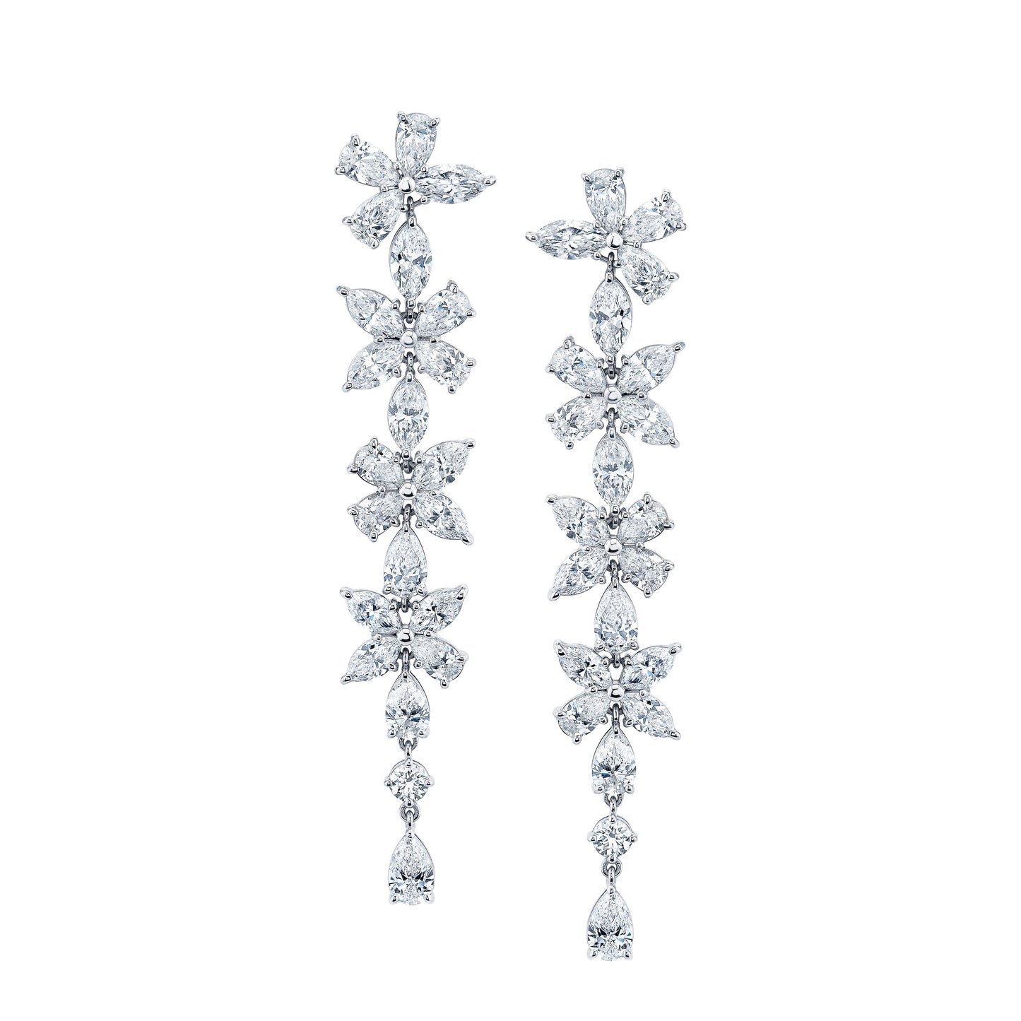 Long Floral Diamond Earrings