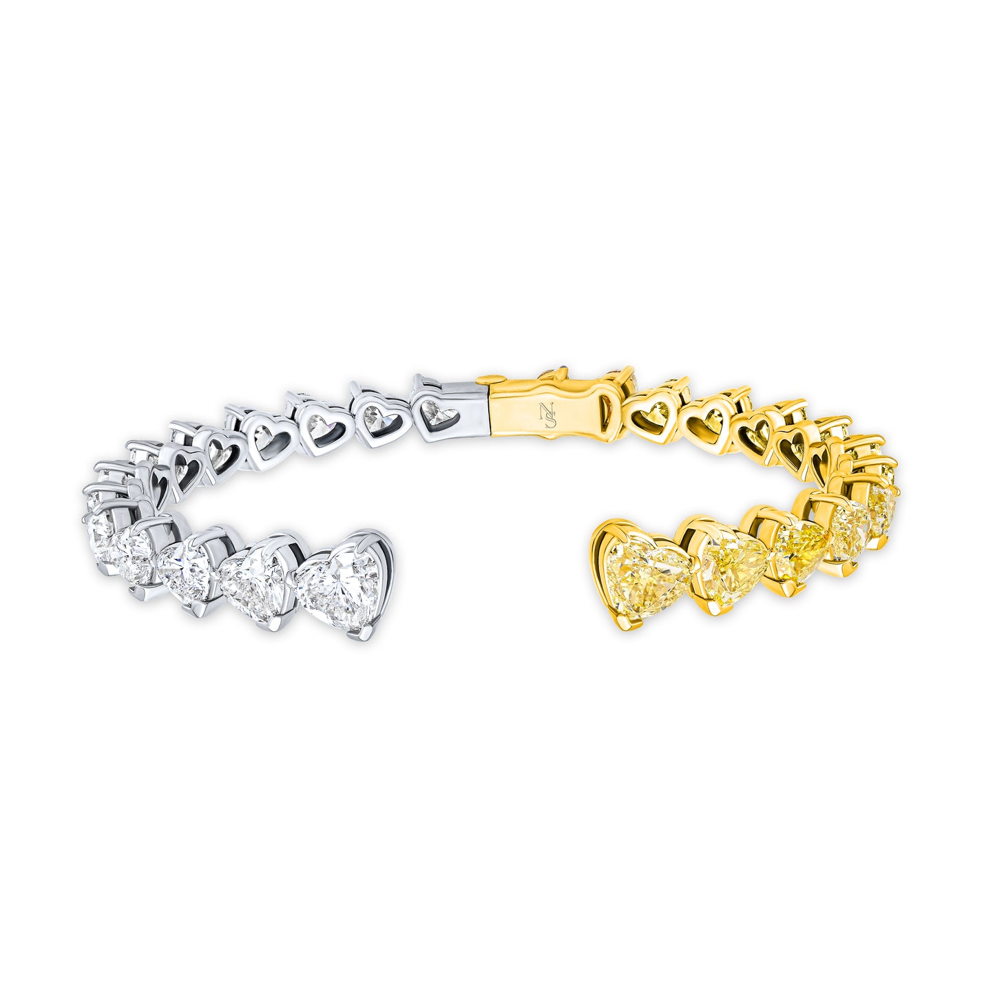 Fancy Yellow and White Diamond Heart Shaped Hinged Bangle