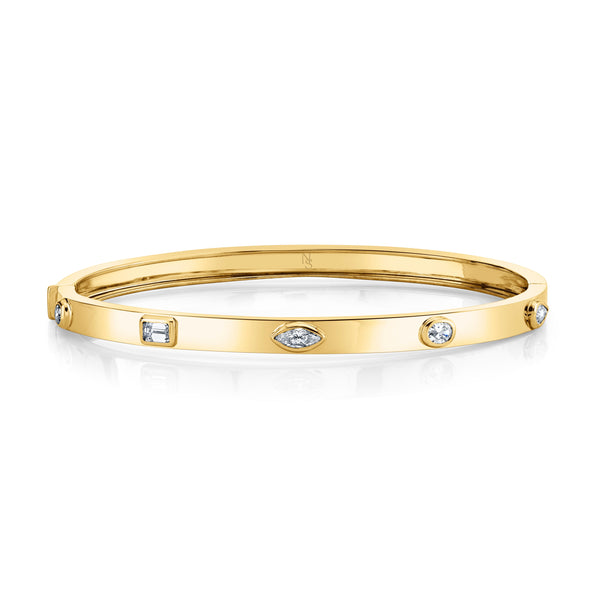 YG hinged bangle with diamonds inset