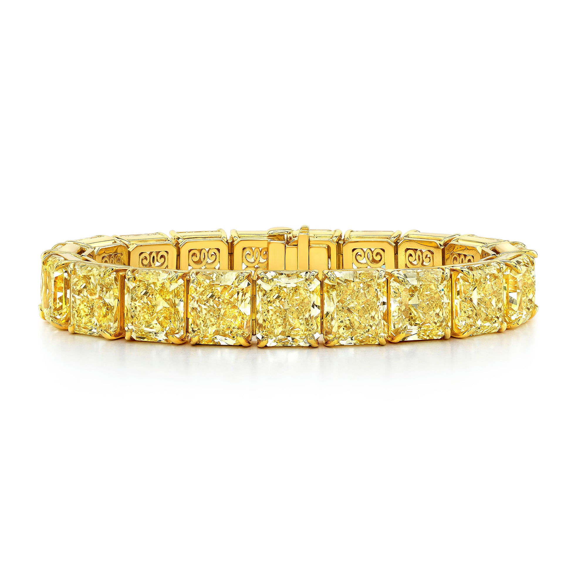 Yellow diamond tennis bracelet on white background